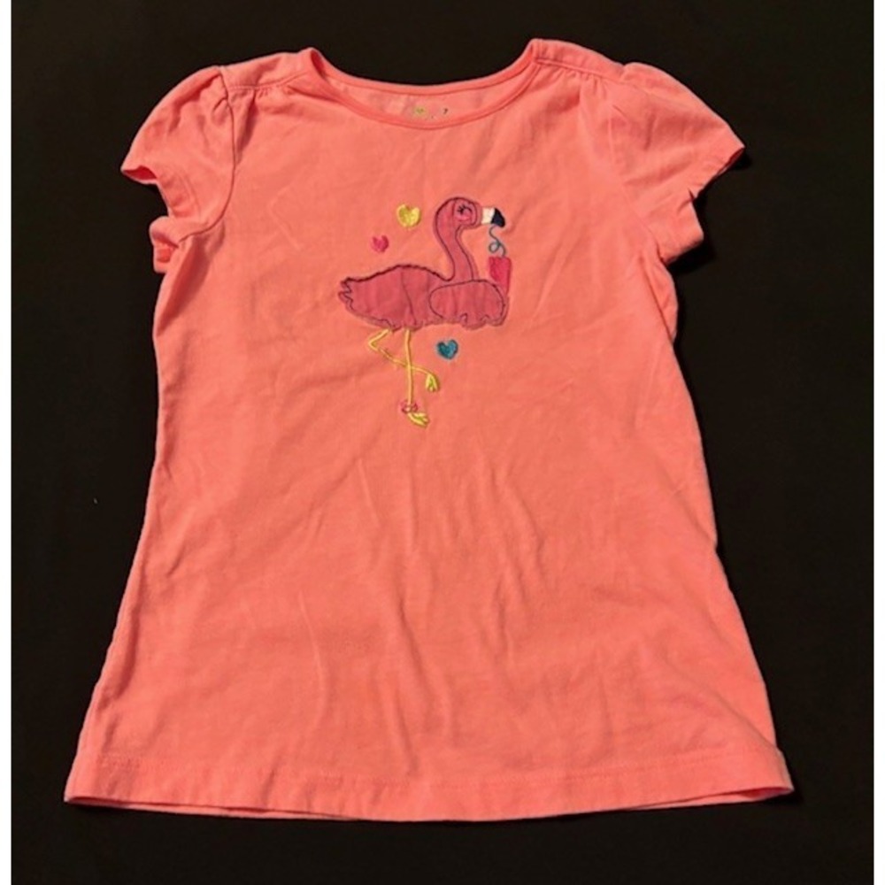 Jumping Beans girls size 7, peach tee with flamingo applique and embroidery